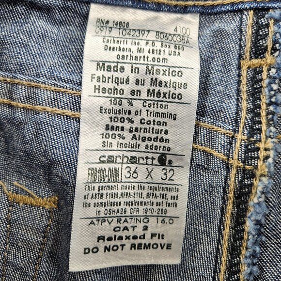 Carhartt FR Jeans Mens 36x32 Blue Denim Flame Resistant Relaxed Fit CAT 2 Work - Picture 4 of 16
